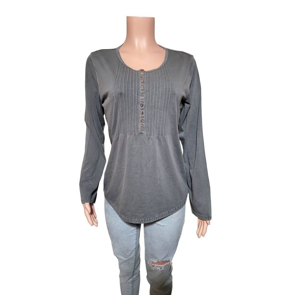 Pulp long sleeve flowy henley with detail front gray pullover L